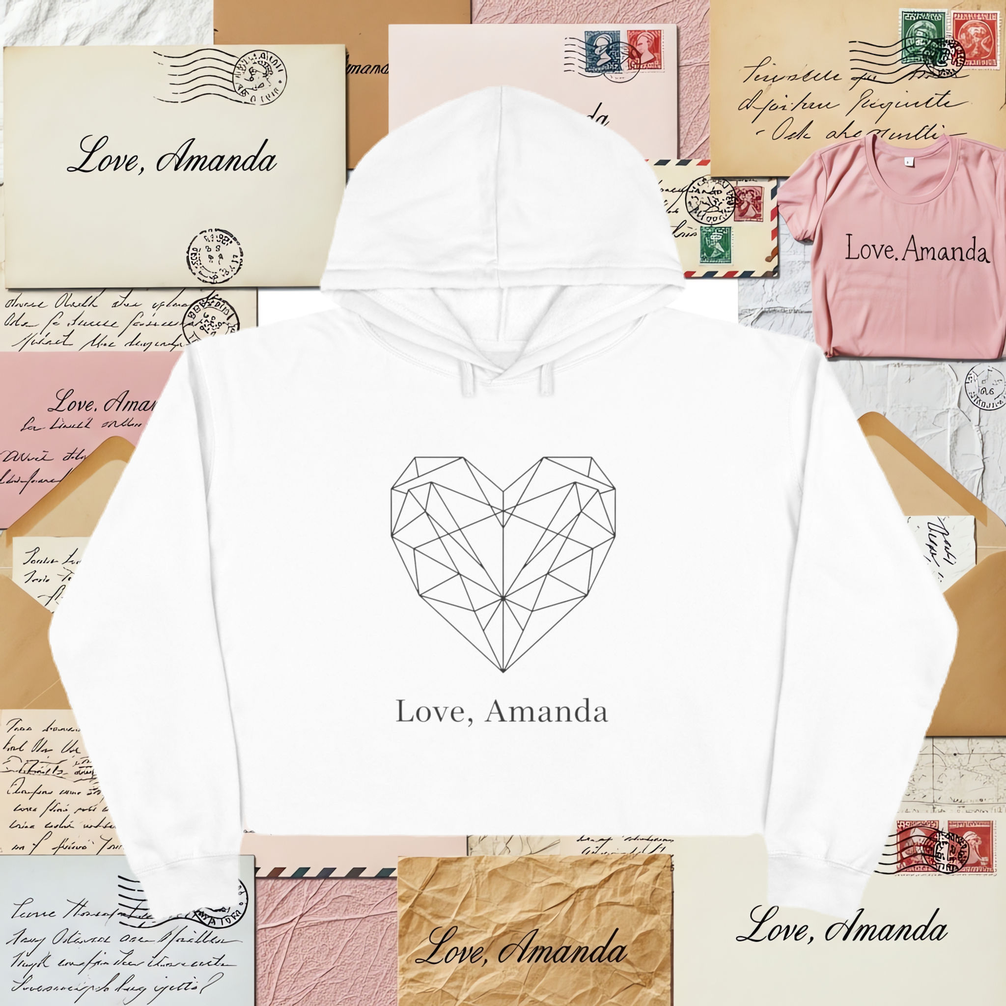 Geometric Heart “Love, Amanda” Cropped Hoodie