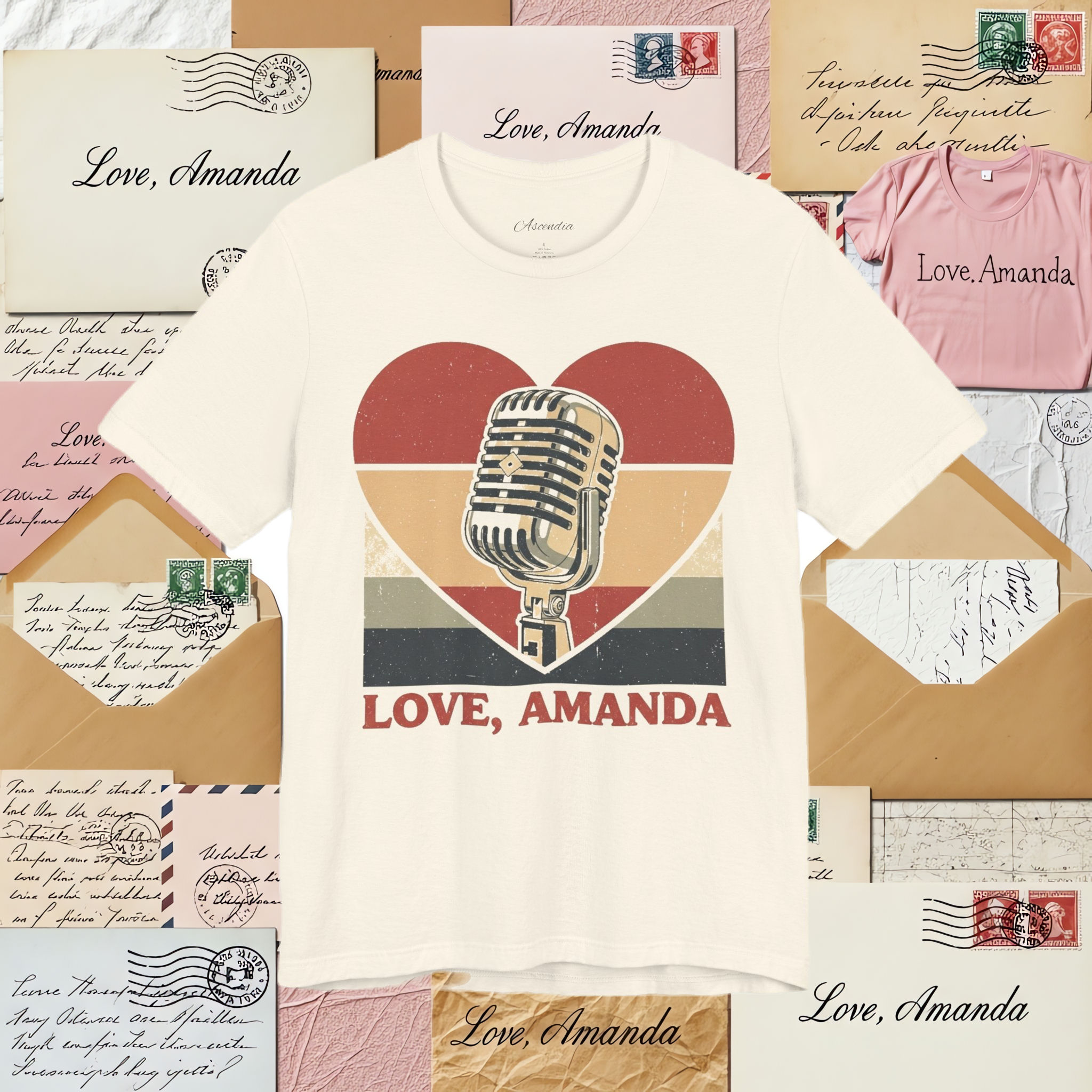 Vintage "Love, Amanda” Retro Mic & Heart T-Shirt