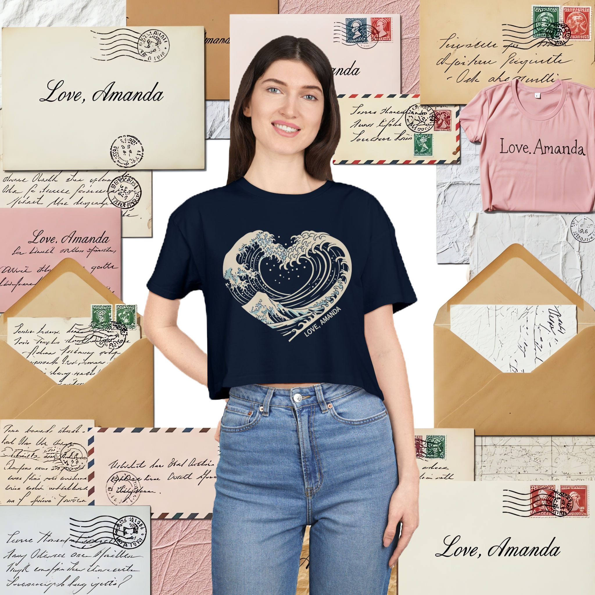 Crop Tee - Heart Wave Graphic "Love Amanda"