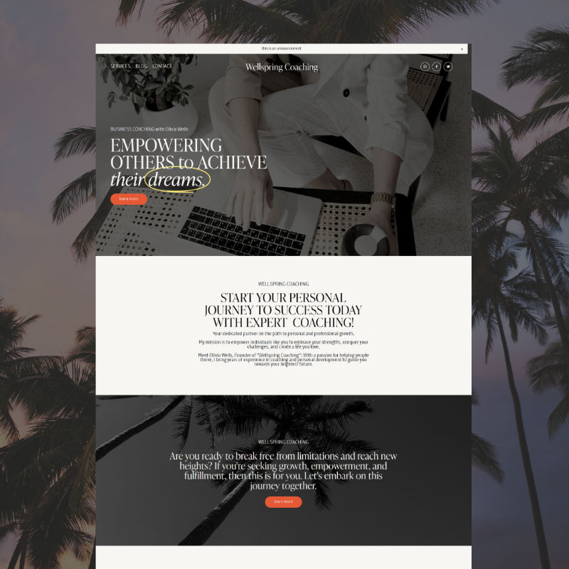 Wellspring Coaching template – about page design for coaches or consultants