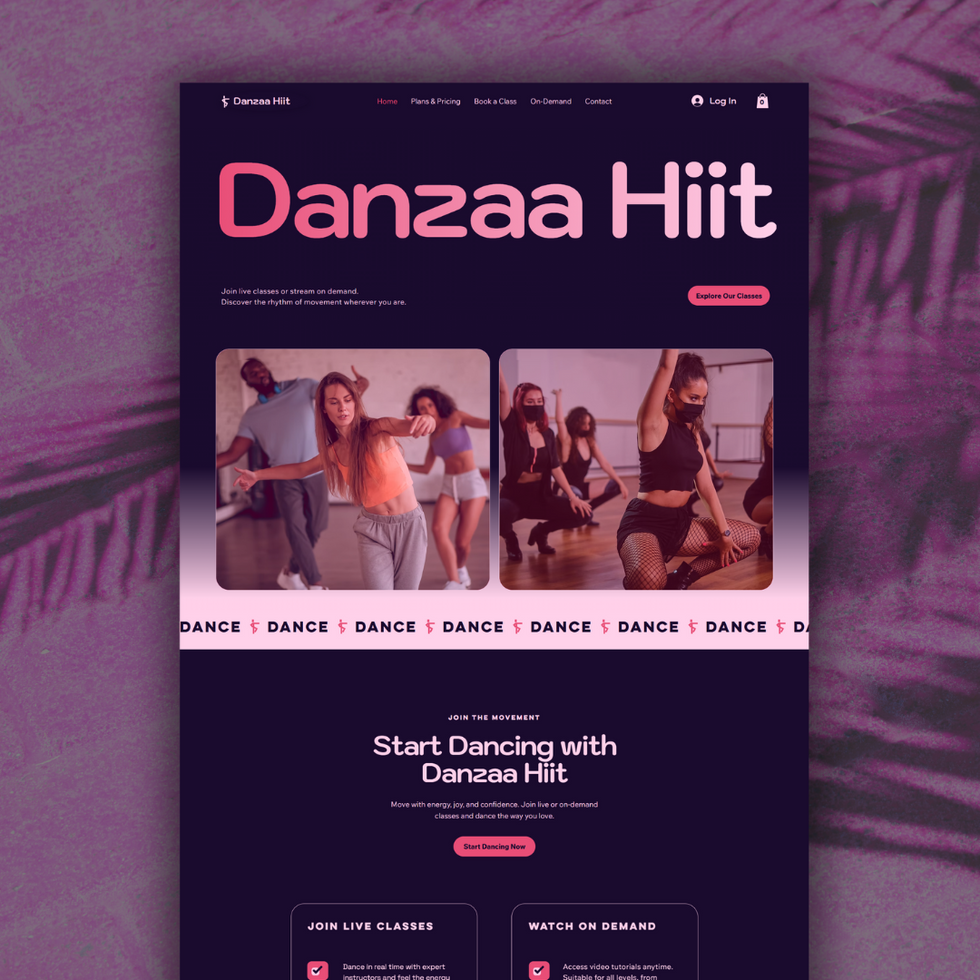 Danzaa Hiit Wix website template homepage preview with dance class visuals