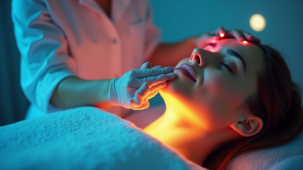Close-up view of a therapist adjusting colored light panels in a wellness room