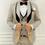 Thumbnail: Khaki Groom Wedding Tuxedo Elegant Men's 3-piece Suit Set Jacket Pants Vest Tie 