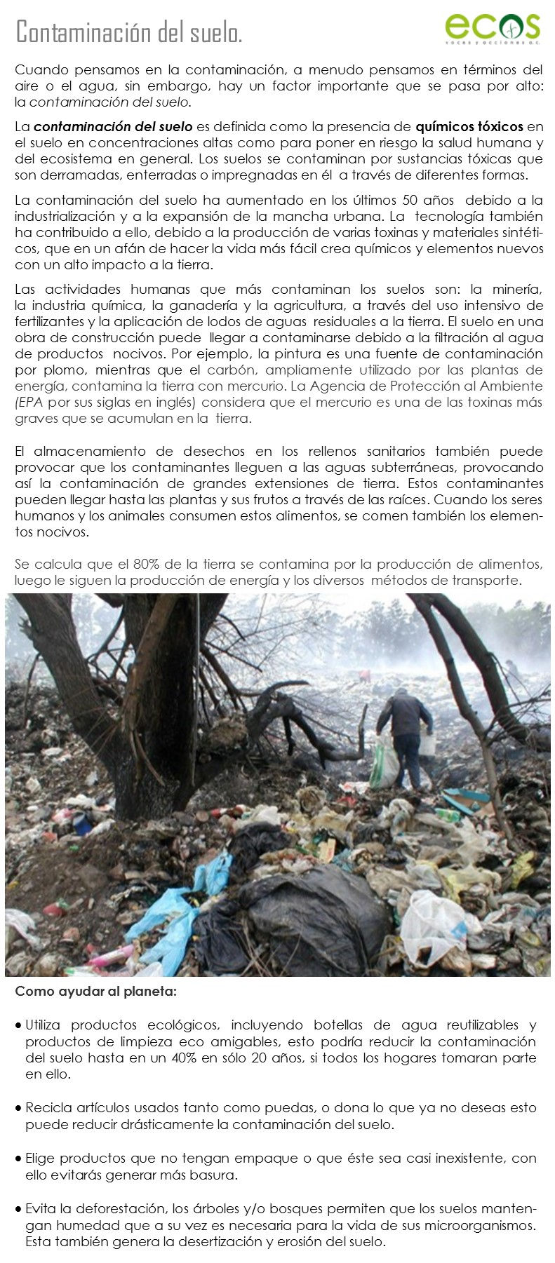 La contaminación del suelo ha aumentado en los últimos 50 años.