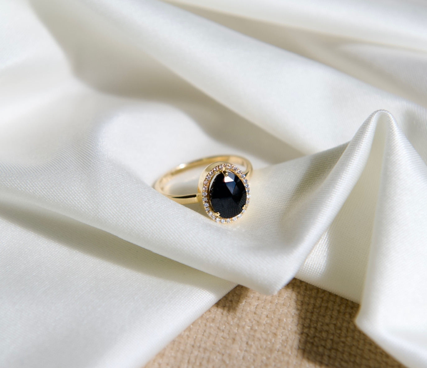 Black Tourmaline Stone and 26 Diamonds - Ring