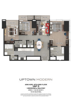 Corner 3BR with maid's room & balcony Unit Layout in Uptown Modern
