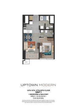 1BR with maid's room & balcony Unit Layout in Uptown Modern