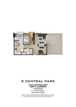 Lower Loft of Bi-leve 3 Bedroom Unit Layout in 9 Central Park, Northwin Global City, Bulacan