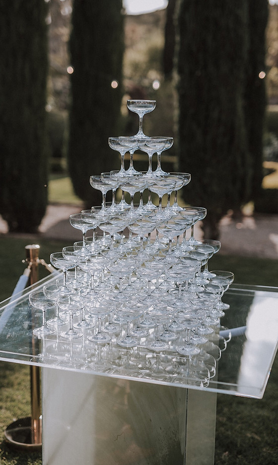 A tower of champagne glasses on an acylic plinth located in Adelaide