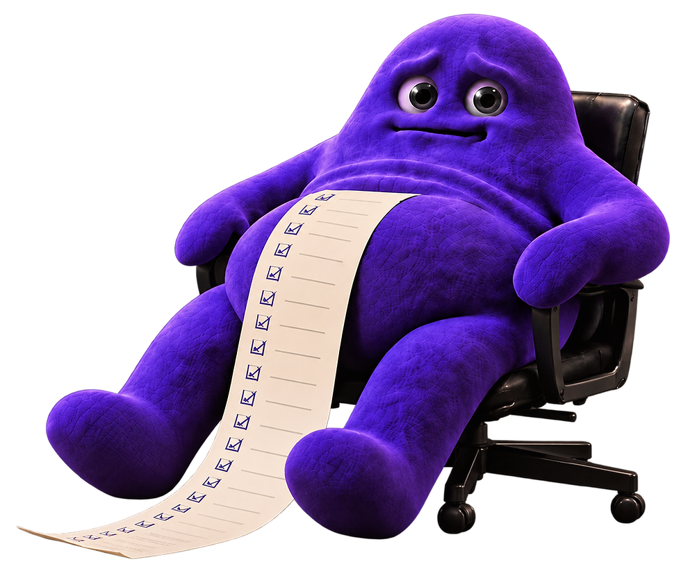 Purple character in chair with project management services list