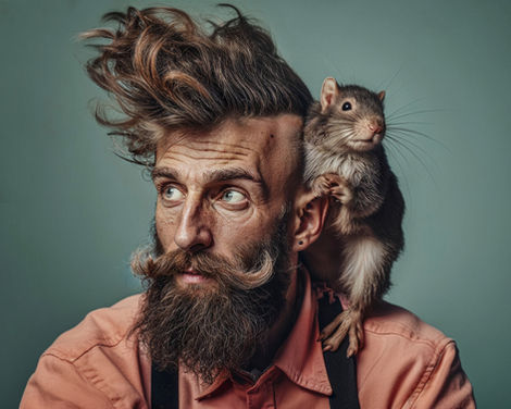 Portraits of hipster guys with furry animal pets