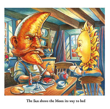 The Sun shows the Moon his way to bed Greetings Card