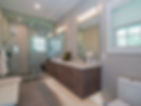 luxury master bathroom floating vanity and steam shower