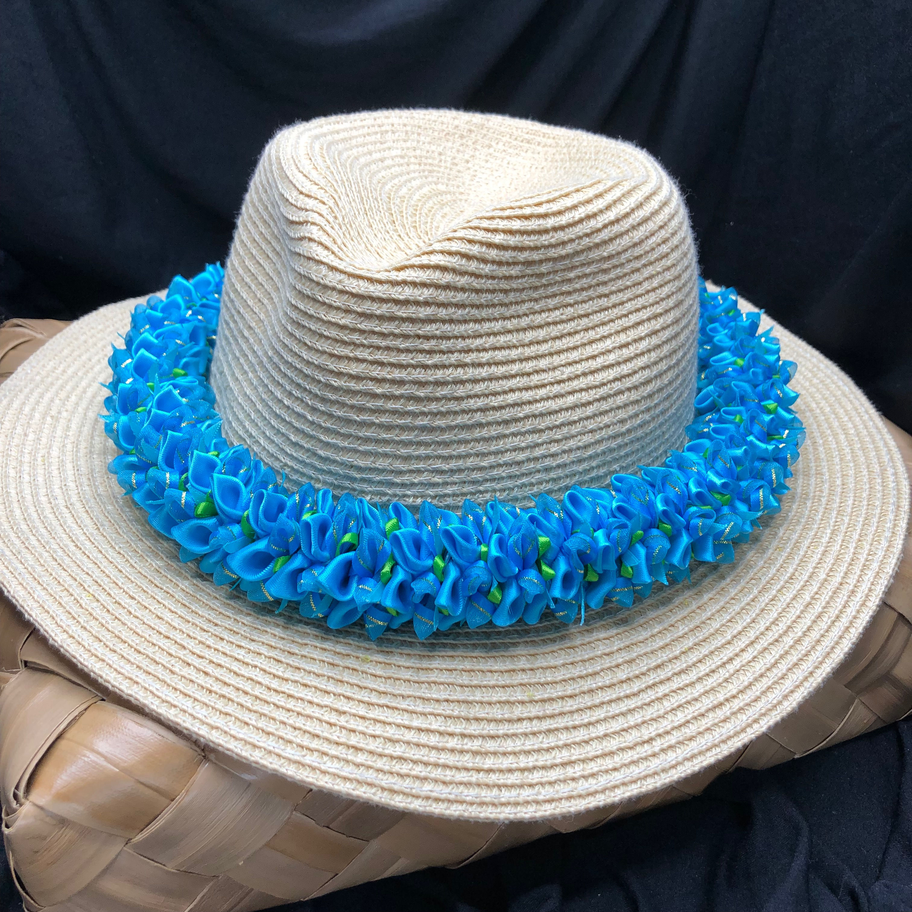 Turquoise Sparkle Feather Hat Ribbon Lei