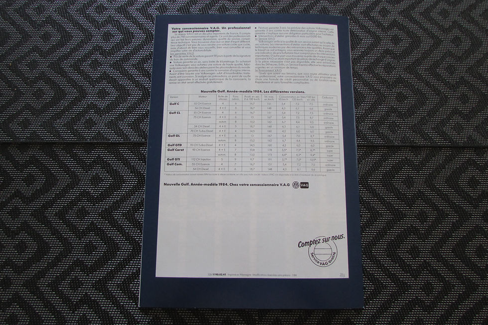 Miniature : Catalogue GAMME VOLKSWAGEN GOLF 2   du  01/1984 .