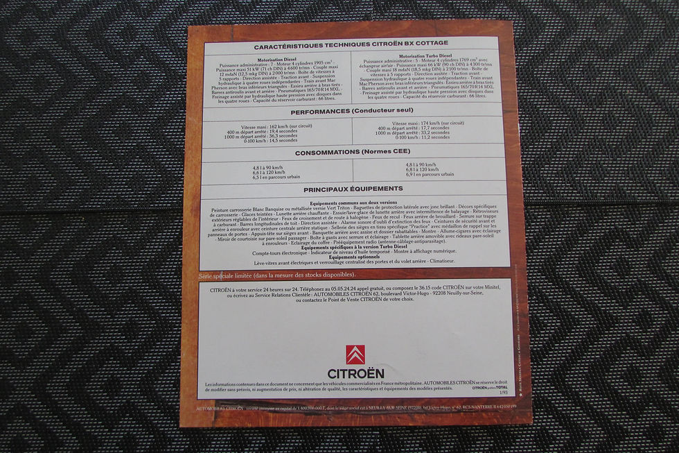Miniature : Catalogue série spéciale limitée Citroën BX  COTTAGE  01/1993  .