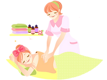 お客様に精油を使ってボディケアをしている女性の絵です