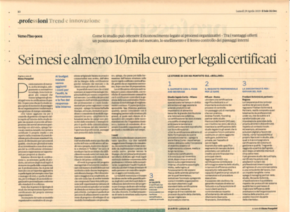 Su Il Sole 24 Ore si parla di certificazioni ISO 9001 e di Studio Legale Corte 