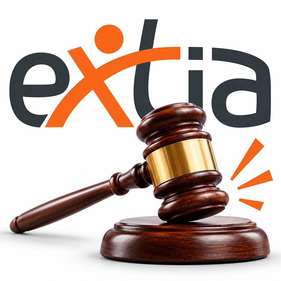 Logo d’EXTIA illustré par un marteau de justice après une sanction de la CNIL pour manquements au RGPD