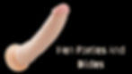 A realistic dildo on a black background with the text "Hen Parties And Dildos" in beige.