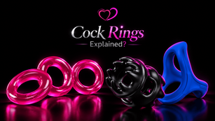 Neon cock rings in pink, black, and blue on a black background with the title Cock Rings Explained?