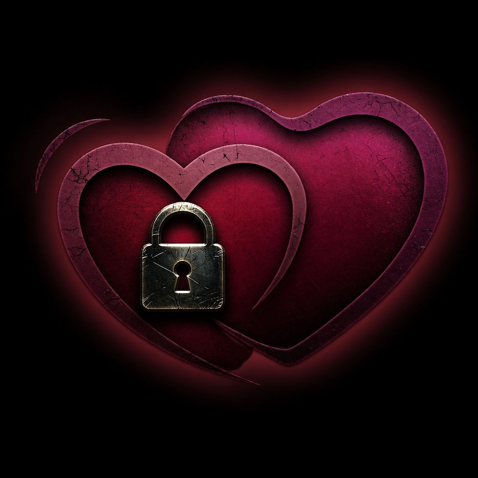 MoodTime Logo Two overlapping pink hearts with a metal padlock on a black background, suggesting locked or protected love.