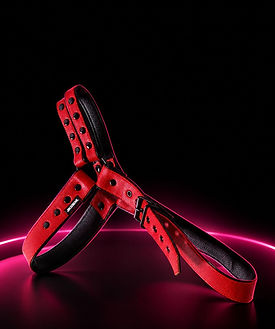 Neon-Lit Red Leather Harness