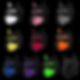 Nine dog-themed masks in black with colorful snouts and ears, arranged in a grid on a black background. Colors: white, pink, gray, yellow, red, orange, blue, purple, green.