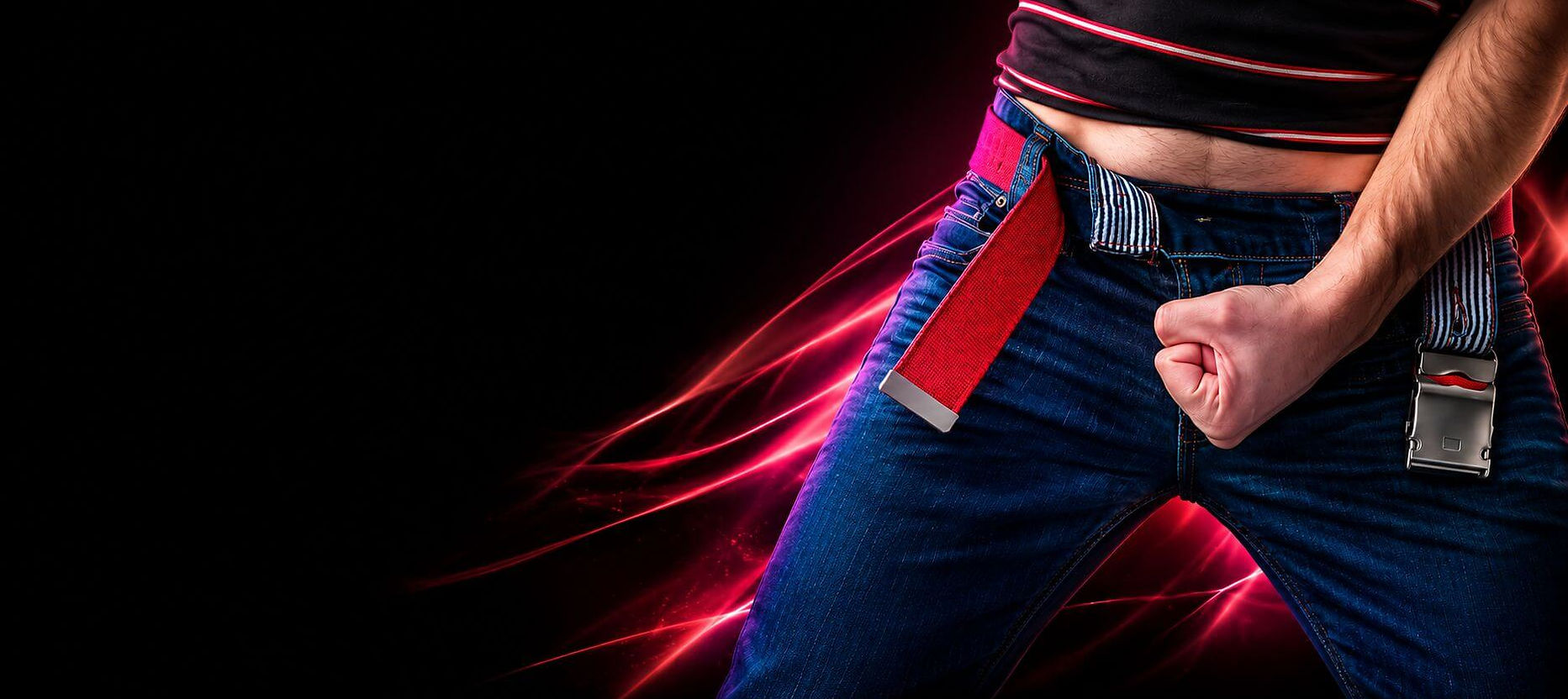 Neon Strapped Denim Editorial Pose