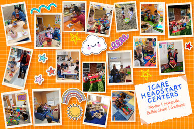 Collage of activities at ICARE HEADSTART CENTERS: Newton, Monroe, Buffalo Shoals, Southeast