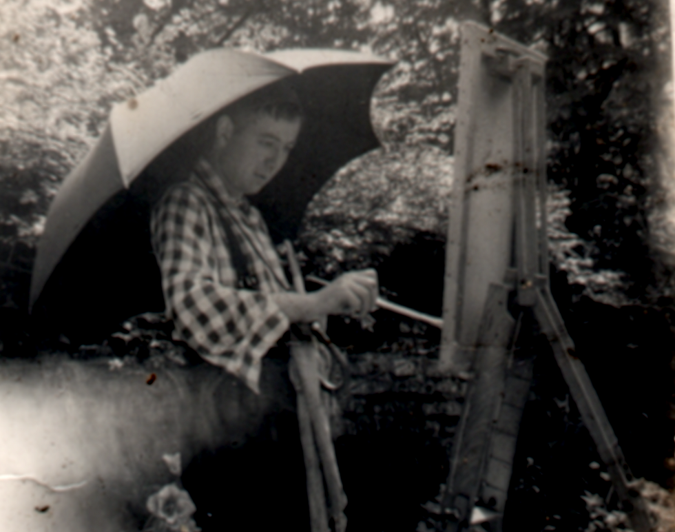 Craigie Aitchison portrait of the artist painting