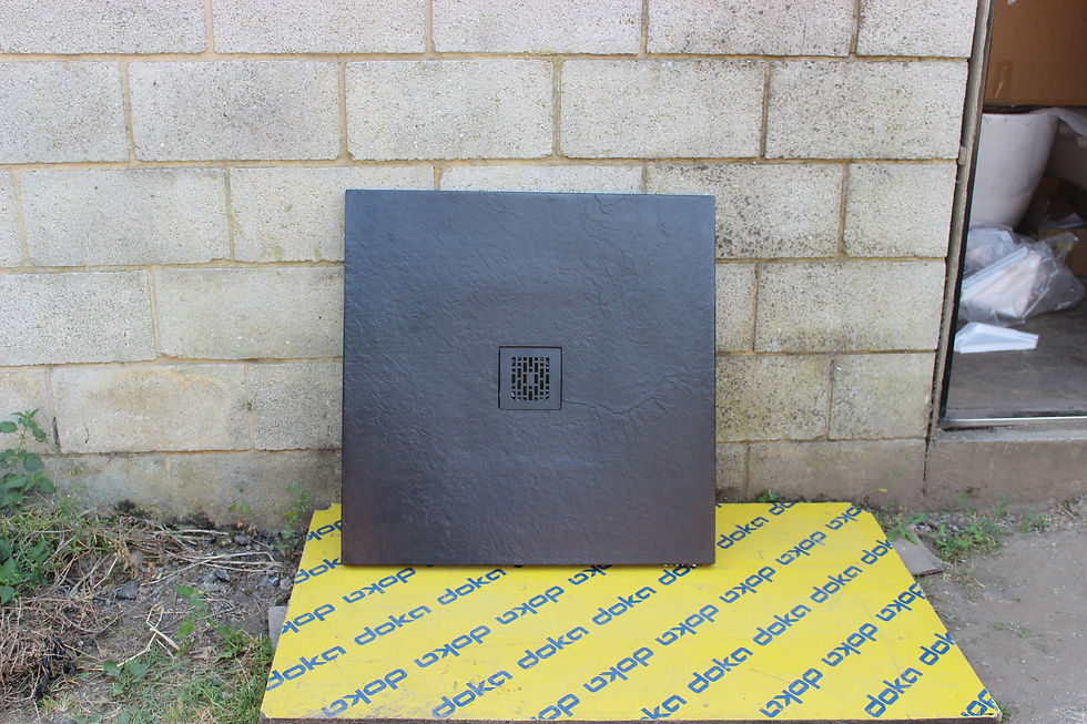 New Black Slate Textured Shower Tray With Central Hole