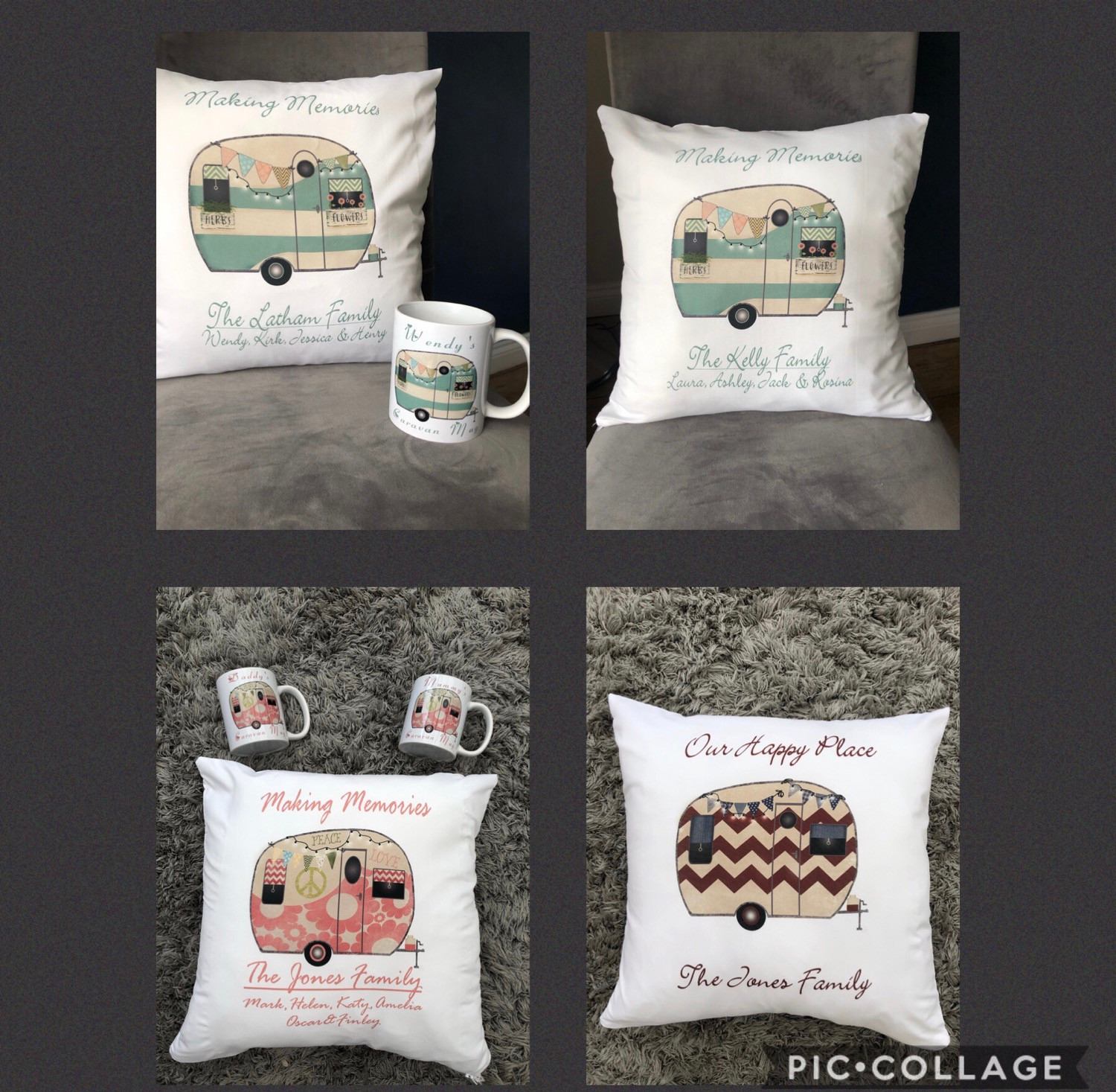 Vintage caravan personalised family cushion