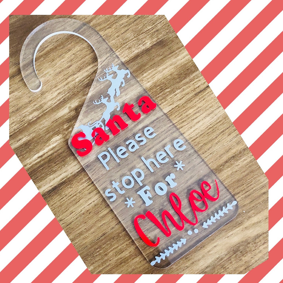 Thumbnail: Personalised Christmas Santa please stop here door hanger. 
