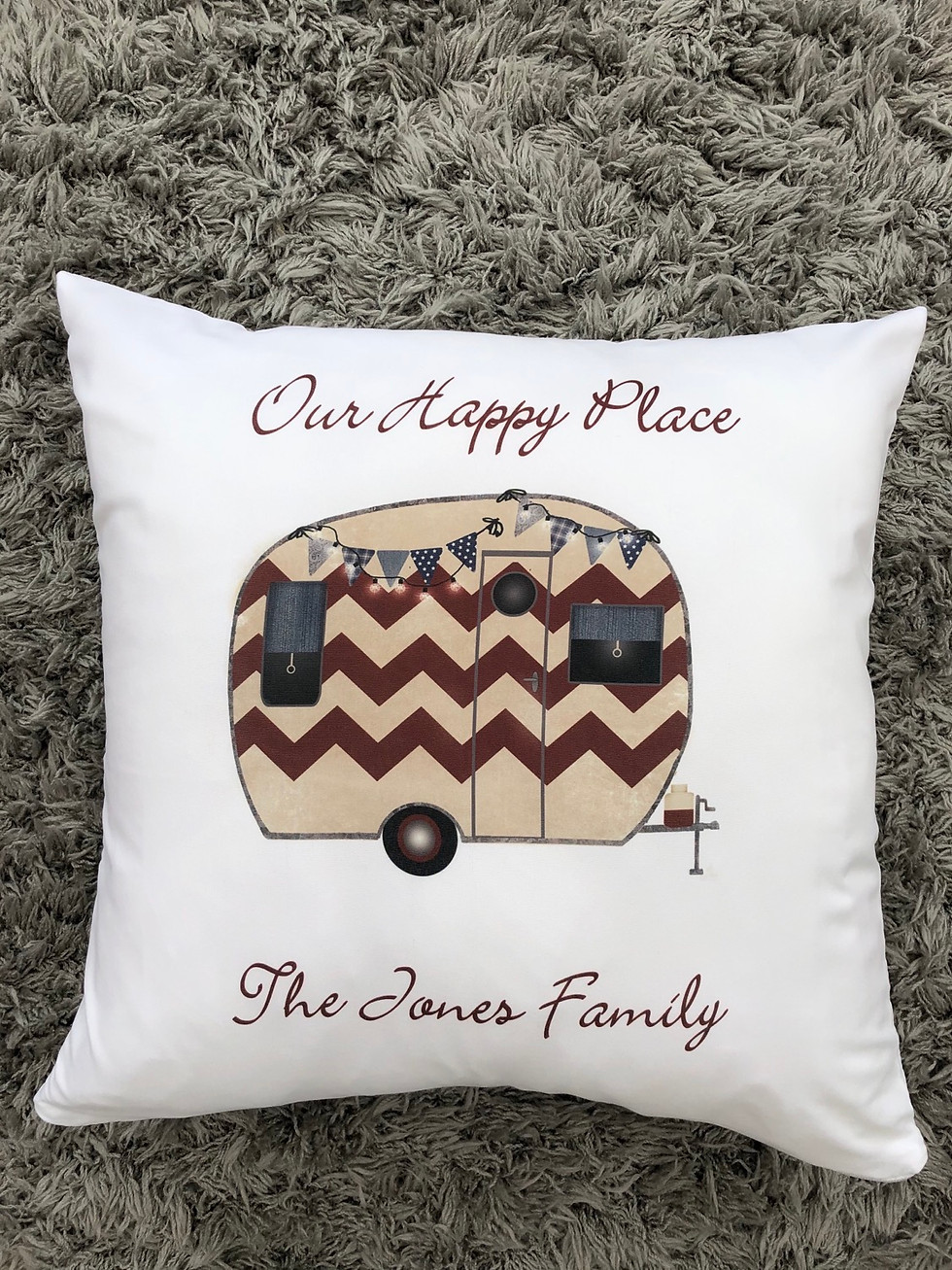 Thumbnail: Vintage caravan personalised family cushion