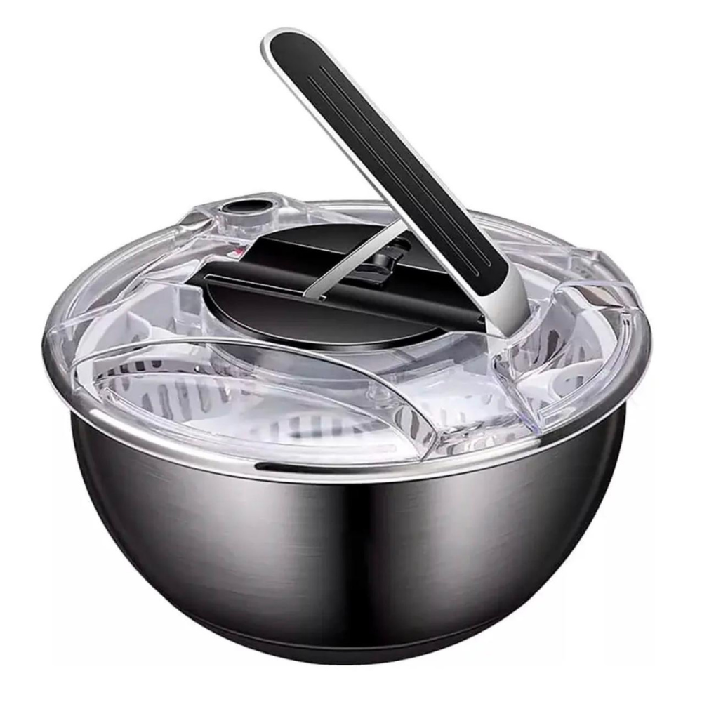 Secador de Salada Inox Lava e Seca Alface Verduras Legumes Prático Centrífuga