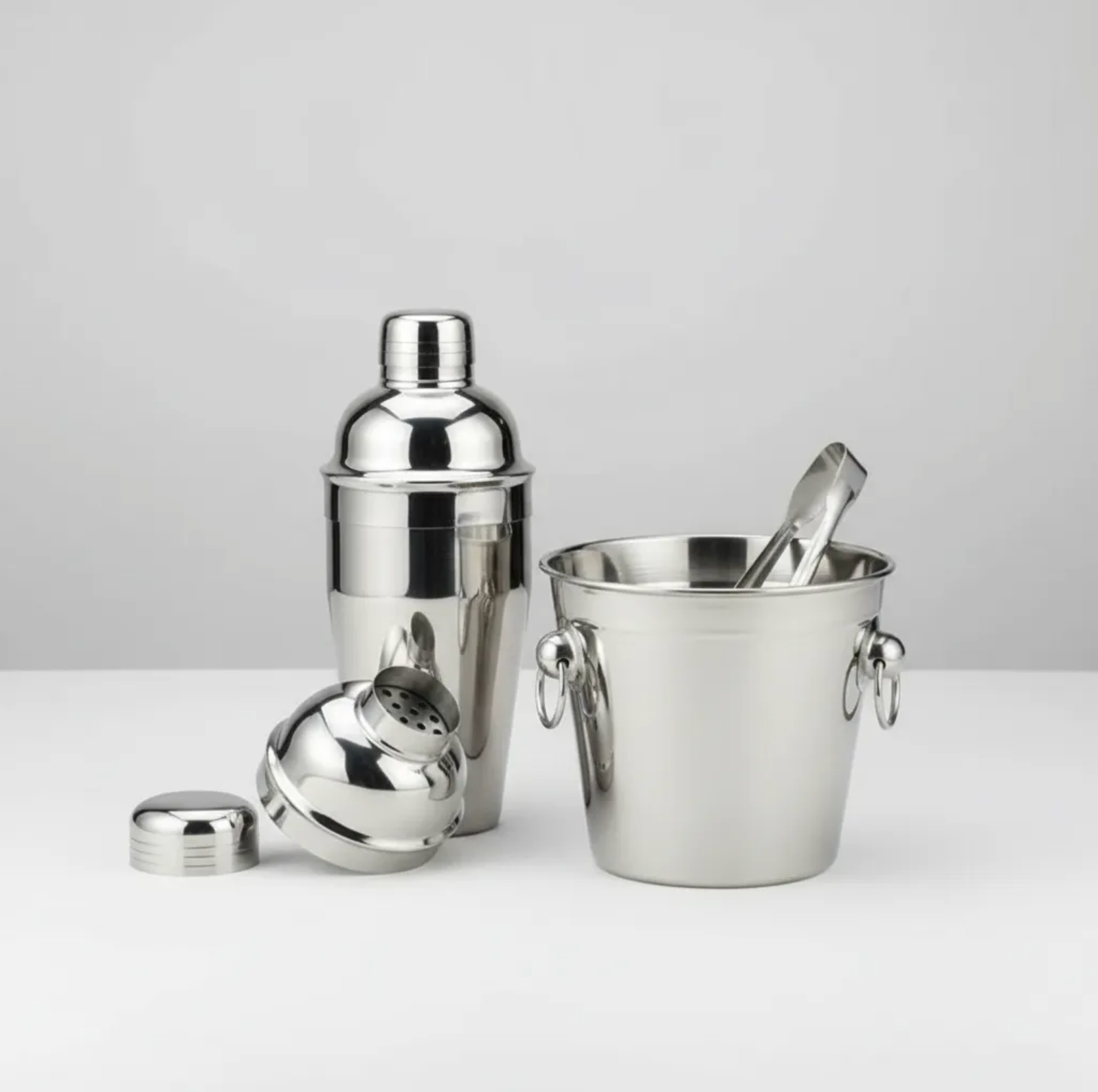 Kit Bar Inox 3 Peças Balde Pegador Coqueteleira 500ml Drinks
