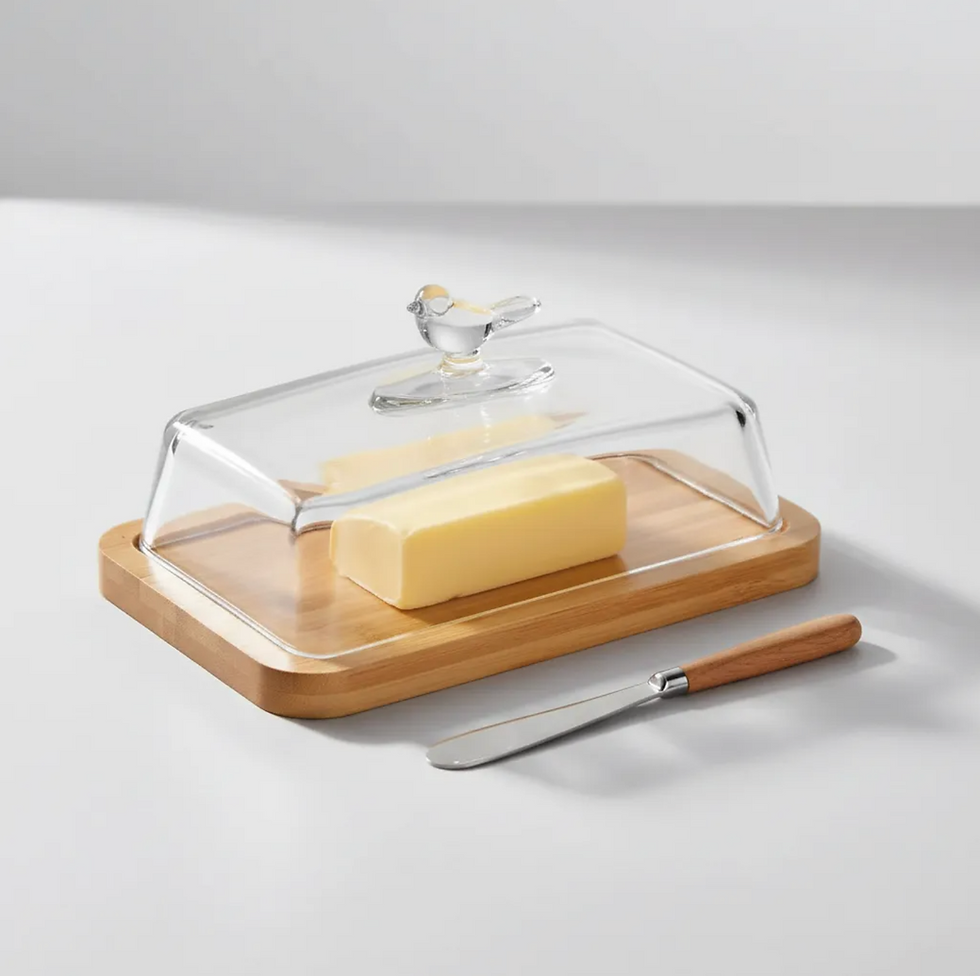 Miniatura: Manteigueira Vidro Bambu Bird Porta Manteiga Elegante Mesa