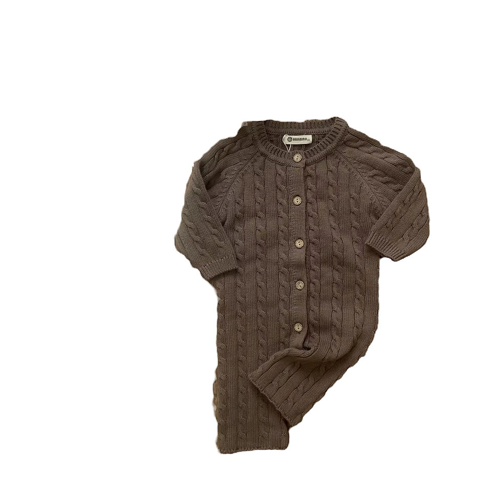 Hazelnut Knitted Jumpsuit With Charming Embroidery Patterns Front View