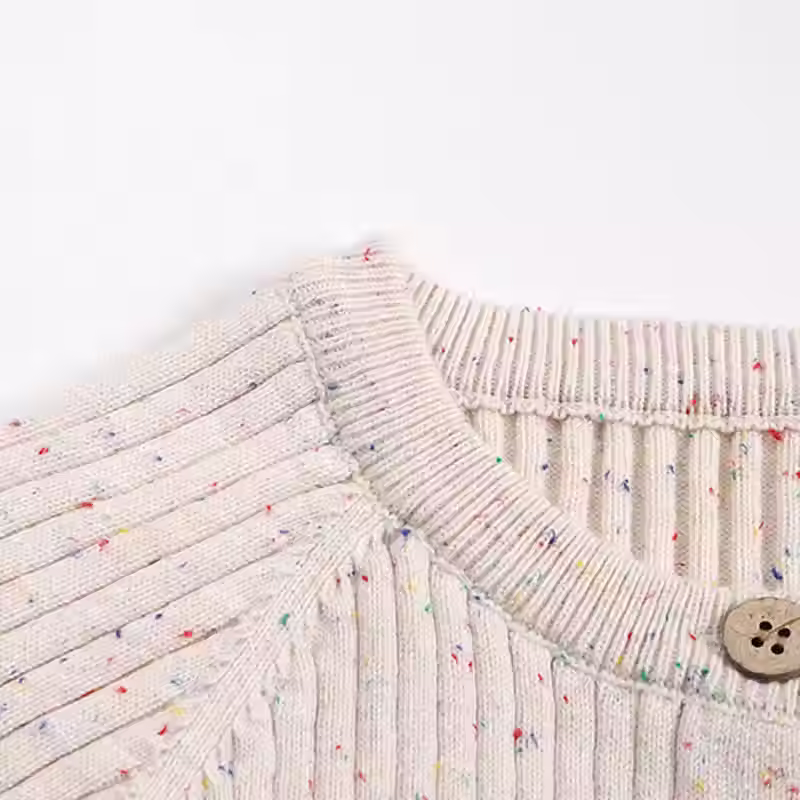 Thumbnail: Oatmeal Button Knitted Jumpsuit Collar Close Up