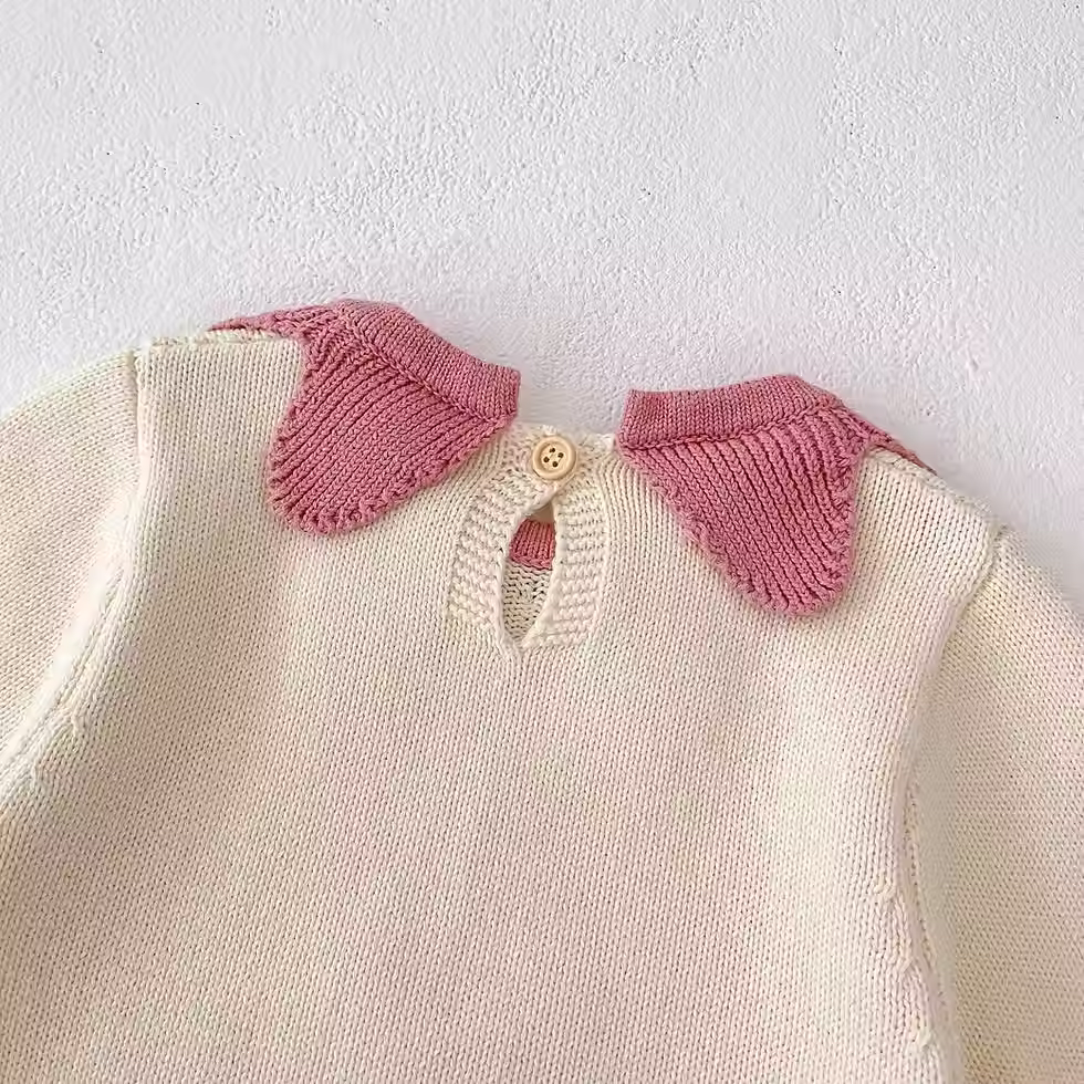 Thumbnail: Flora Collar Knitted Long Sleeve Romper/Bodysuit back view