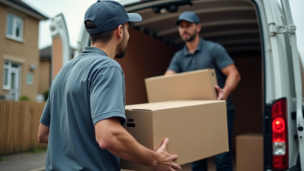 Close-up view of a delivery driver loading boxes into a van
