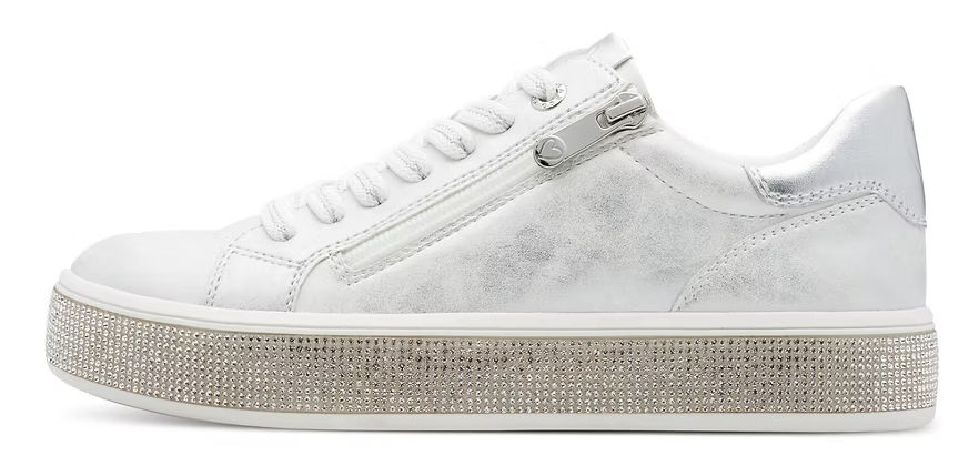 Marco Tozzi Ago fashion sneaker in silver with rhinestone sole 23715-42-948 at House of Heels