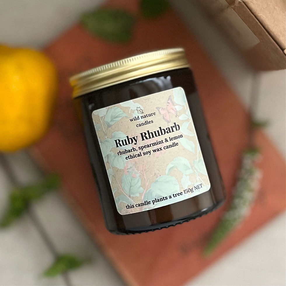 Thumbnail: Ruby Rhubarb eco-friendly soy wax candle, hand-poured in the cotswolds by Wild Nature Candles