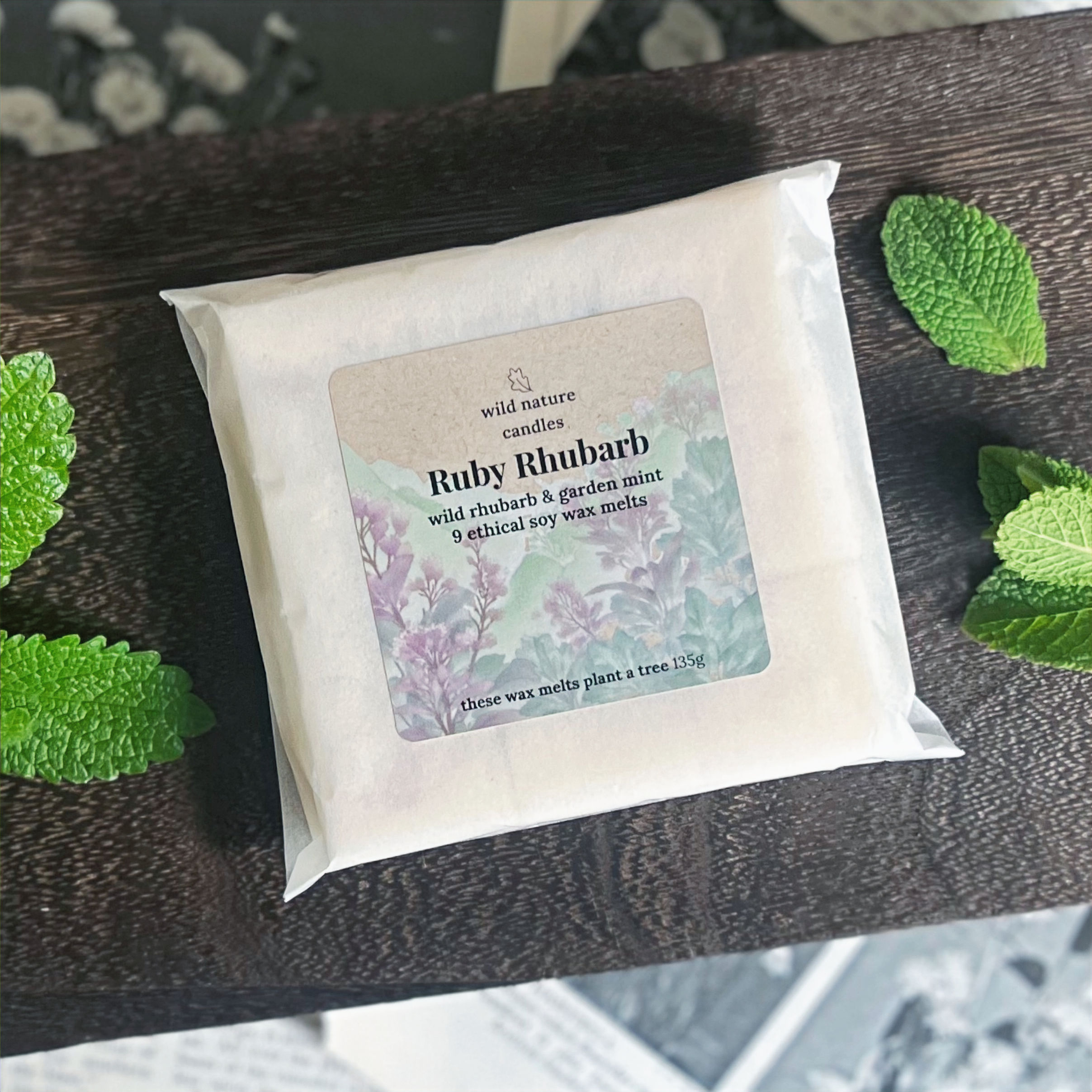 Ruby Rhubarb eco-friendly fruity soy wax melts with botanicals