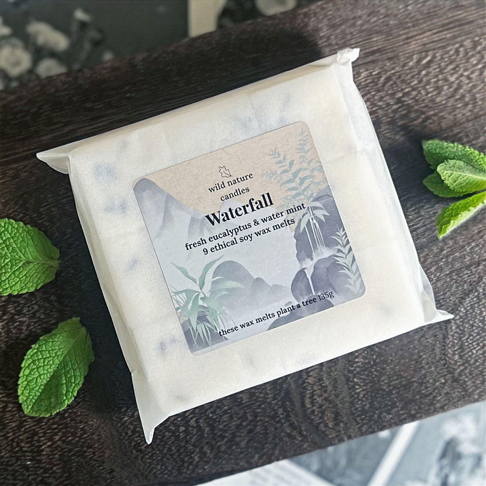 Waterfall vegan soy wax melts in recyclable eco friendly packaging