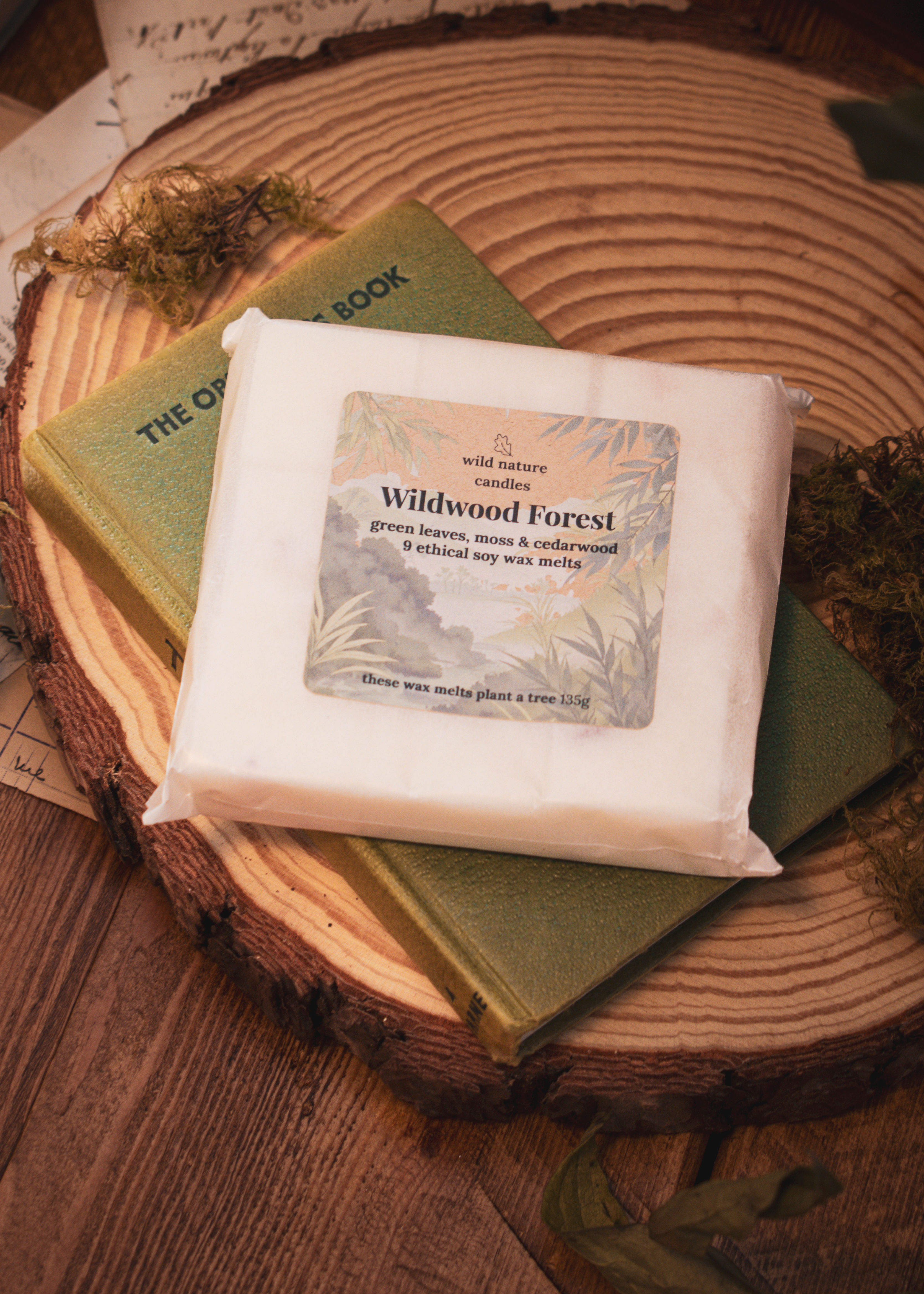 Wildwood Forest vegan soy wax melts in eco friendly paper packaging