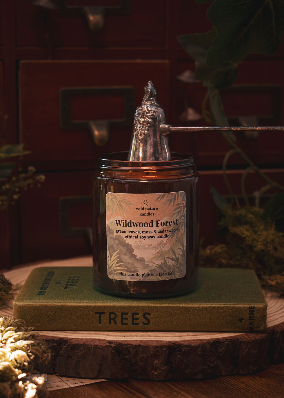 Wildwood Forest styled photo, vegan soy wax candle hand-poured in the cotswolds