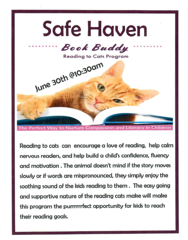 Safe Haven Book Buddy Reading to Cats Program