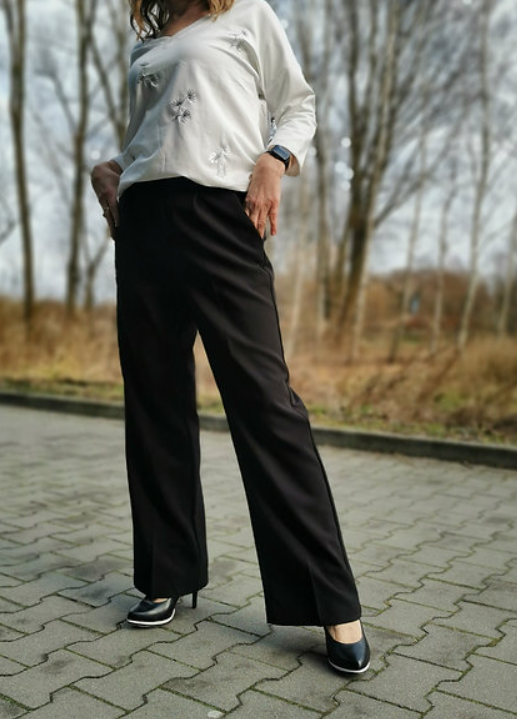 Miniatura: Spodnie Damskie Eleganckie z Szeroką Nogawką Czarne